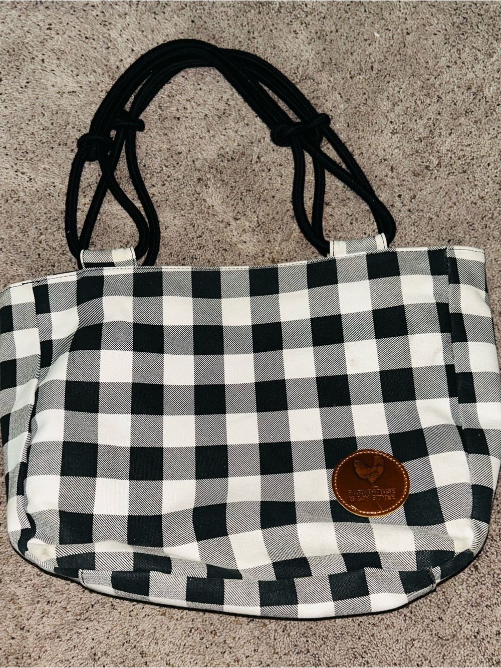 Farmhouse is My Style Black and White Gingham Tote Bag